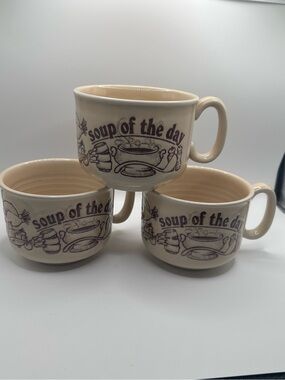Vintage Churchill England Soup of the Day Mugs Set | Retro English Kitchenware